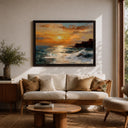 Warm orange and blue seascape on canvas