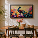 Boho tropical wall decor featuring peacock motif and botanical elements
