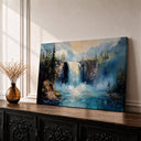 Waterfall and forest landscape on framed canvas art