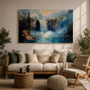 Close up of impasto texture on waterfall area