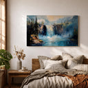 Full view of waterfall forest landscape framed canvas