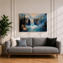 Warm wood frame with natural tones around landscape art