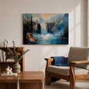 Water cascading over rocks in a forest scene