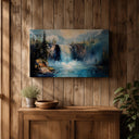 Bedroom wall decor with framed waterfall landscape