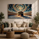 Close-up of textured impasto brushwork on Islamic wall art