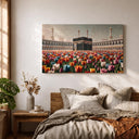Living room setup featuring Kaaba tulip field canvas wall decor