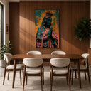 Living room with Our Lady of Guadalupe wall art