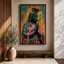 Prayer corner features Virgin of Guadalupe canvas