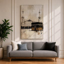 Hajj Umrah motif on framed Islamic art canvas