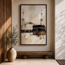 Close-up texture of framed Kaaba wall art