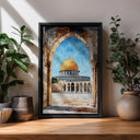 Masjid Al-Aqsa arch view with golden dome framed canvas