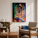 Framed canvas Islamic art with geometric arch design
