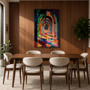 Abstract Islamic wall art with arches and symmetry