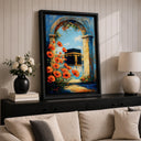 Minimalist home decor with Islamic art focal point
