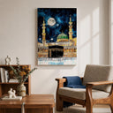 Abstract Islamic art featuring Kaaba at night