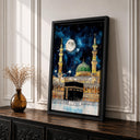 Islamic wall art with Kaaba motif and night sky