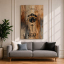 Close-up of Kaaba direction on framed Islamic wall art