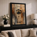 Qibla direction canvas displayed on wall shelf