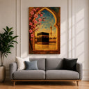 Close-up texture of floral arch design on framed Islamic wall decor