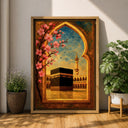 Prayer space decor: Kaaba floral arch framed canvas