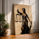 Lady Justice wall art featuring scales of justice and Themis motif on canvas