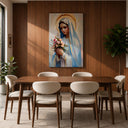 Framed Virgin Mary canvas print in soft pastel tones