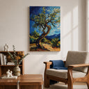Olive grove and cypress silhouettes artwork on wall