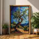 Warm-toned Mediterranean wall art featuring olive trees