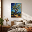 Elegant olive tree wall art display in modern living space