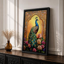 Indian Mughal inspired wall art featuring peacock and blooms