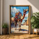 Multiple angle view of camel wall art on a gallery wall