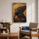 Living room wall art featuring Nefertiti