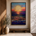 Premium framed seascape canvas with warm sunrise colors