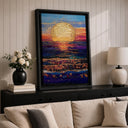 Sunset colors on a framed ocean seascape wall decor