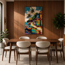 Island landscape wall decor with boats and palm shade