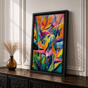 Tropical framed canvas art showcasing Strelitzia in boho style