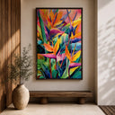 Boho tropical decor: framed Bird of Paradise botanical print