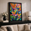 Minimalist framed botanicals display with Bird of Paradise