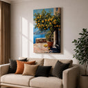 Italian seaside landscape wall art with floral citrus details