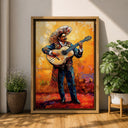 Warm color palette in mariachi musician artwork