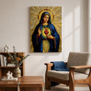 Close-up of radiant halo on Sacred Heart of Mary canvas