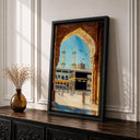 Framed canvas Islamic art featuring Masjid Al Haram arch
