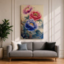 Close up of Japanese peonies on framed canvas