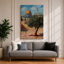 Golden Islamic dome detail on framed canvas wall decor