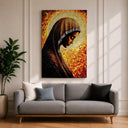 Mosaic-inspired Virgin Mary religious wall decor close-up