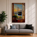 Framed canvas showing Kaaba through a distant window