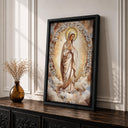 Framed Virgin Mary wall art with soft pastel tones