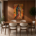 Blue and gold accent in Our Lady artwork