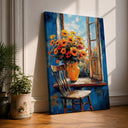 Framed floral window wall art with garden flowers