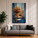 Close-up of garden flower bouquet on framed canvas